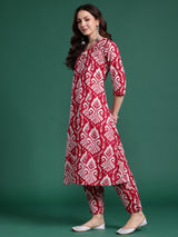 Women's Pink Printed A-Line Kurta Trouser set