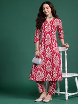 Women's Pink Printed A-Line Kurta Trouser set