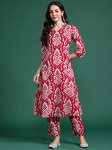 Women's Pink Printed A-Line Kurta Trouser set