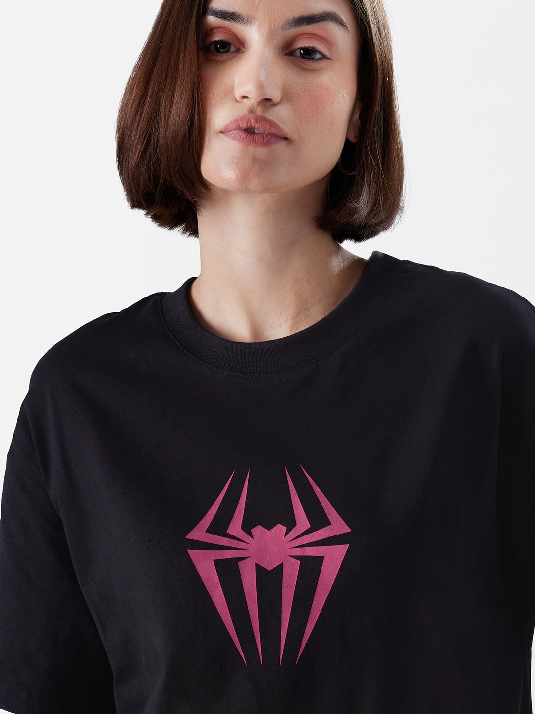 Women's Black Casual Oversized Fit Printed Half Sleeves Tshirt