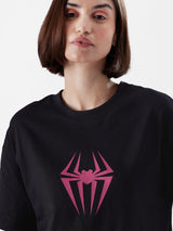 Women's Black Casual Oversized Fit Printed Half Sleeves Tshirt