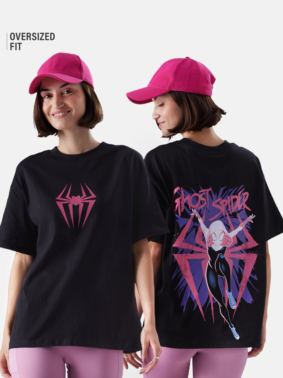 Women's Black Casual Oversized Fit Printed Half Sleeves Tshirt