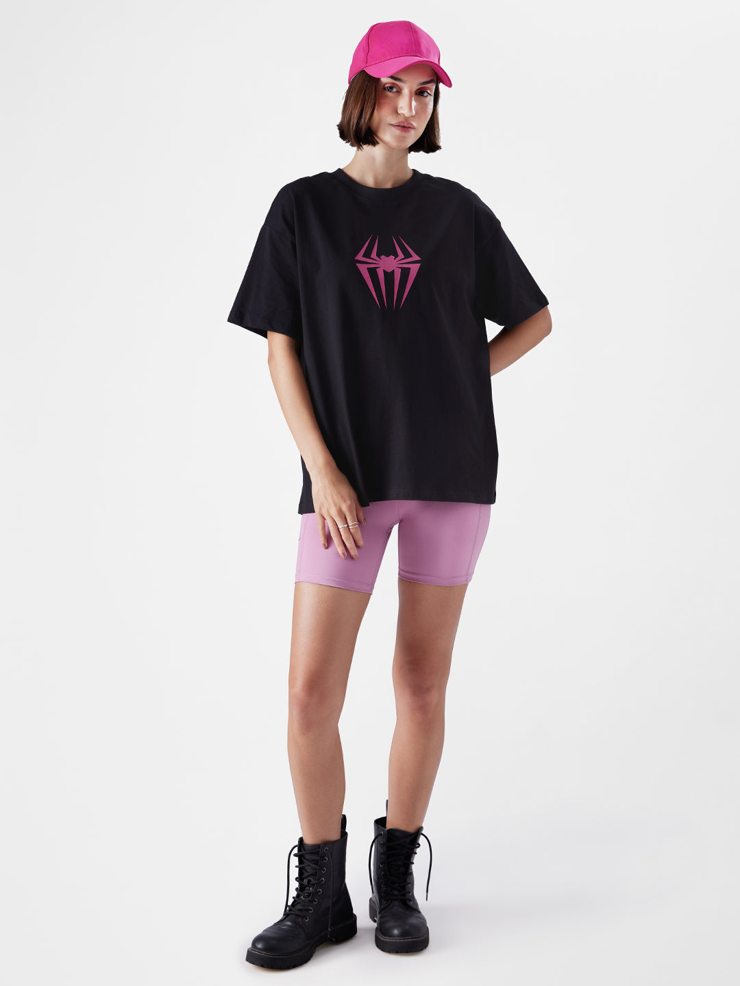 Women's Black Casual Oversized Fit Printed Half Sleeves Tshirt