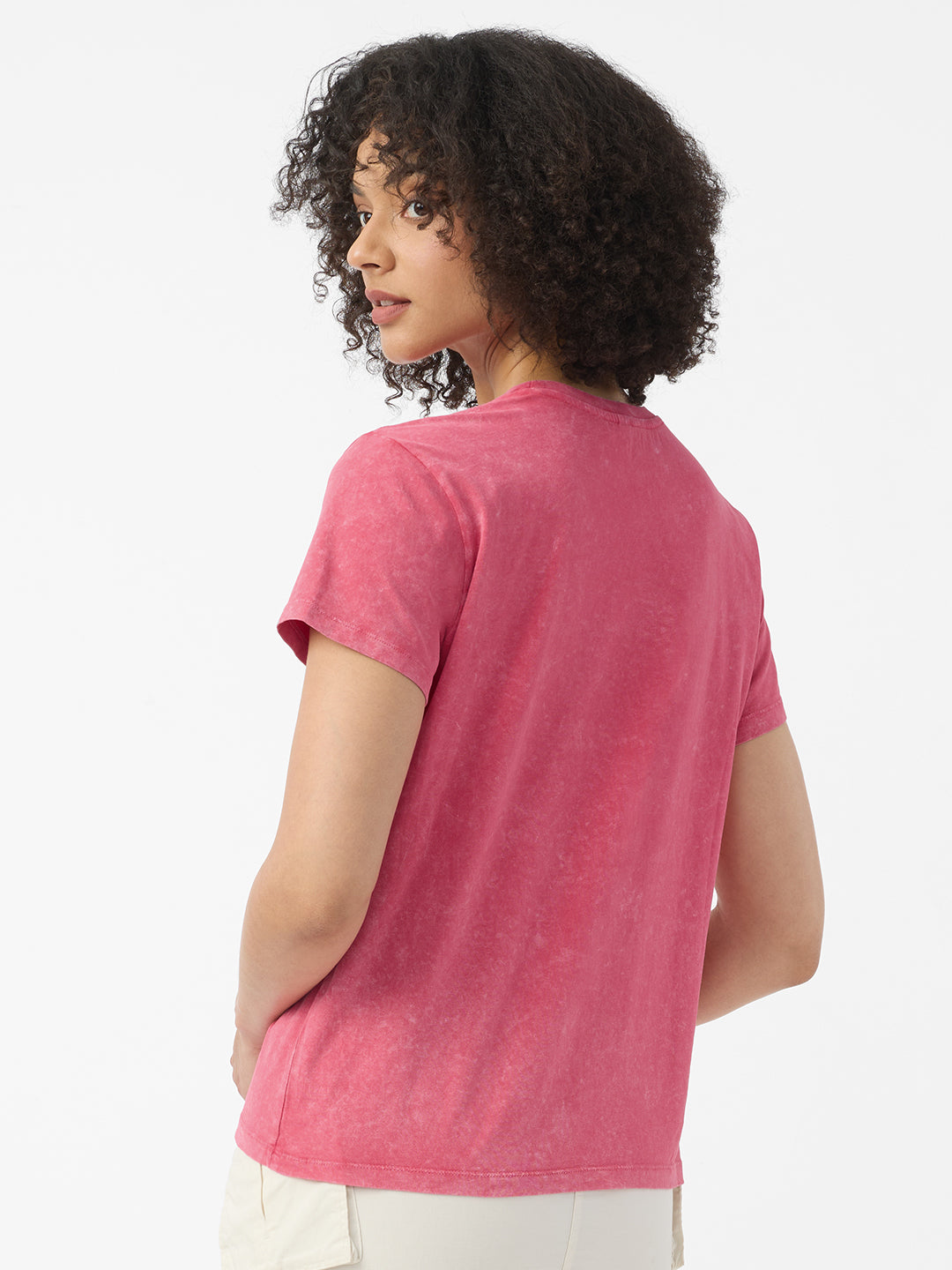 Women's Pink Casual Regular Fit Solid Half Sleeves Tshirt