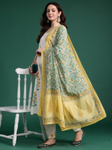 Women's Off White Printed Straight Kurta Trouser With Dupatta Set