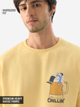 Men's Yellow Casual Printed Oversized Fit Half Sleeves Tshirt