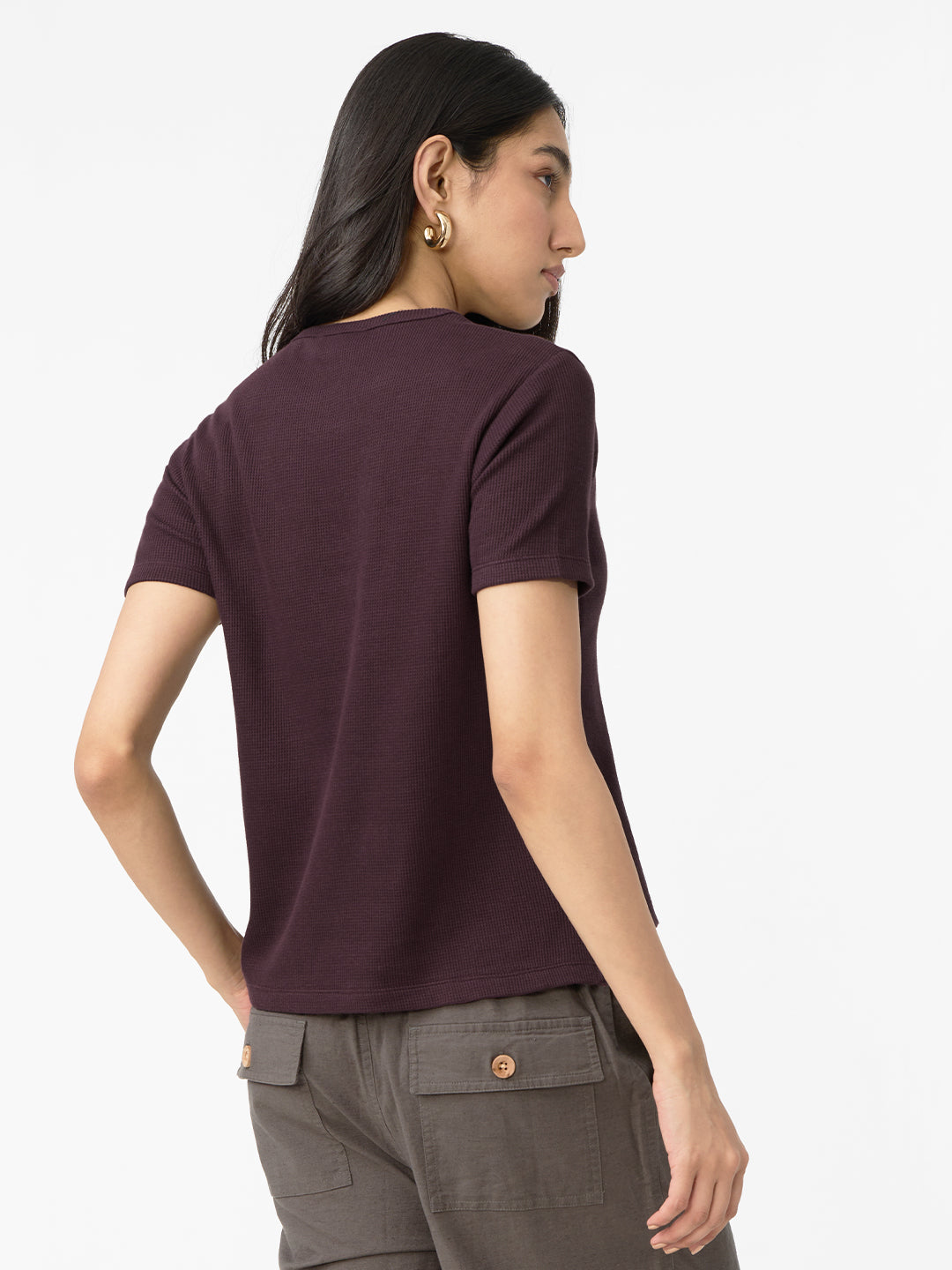 Women's Brown Casual Regular Fit Solid Half Sleeves Tshirt