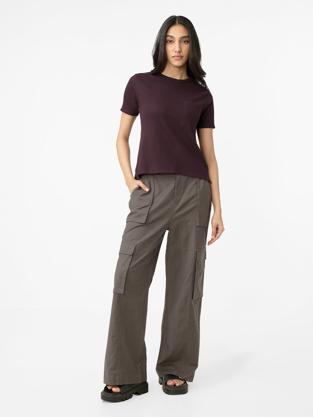 Women's Brown Casual Regular Fit Solid Half Sleeves Tshirt