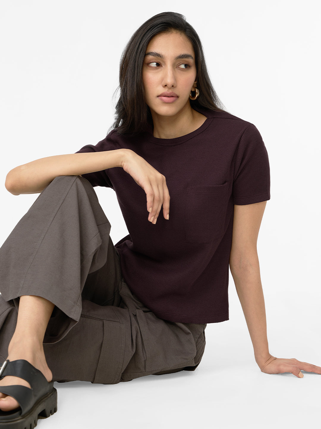 Women's Brown Casual Regular Fit Solid Half Sleeves Tshirt