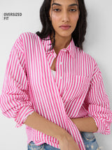 Women's Pink Casual Striped Full Sleeves Boyfriend Shirt