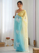 Women's Chiffon Yellow Embellished Designer Saree with Blouse Piece