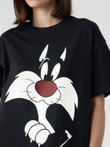 Women's Black Casual Oversized Fit Printed Half Sleeves Tshirt