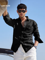 Men's Black Casual Solid Full Sleeves Shirt