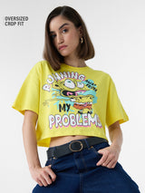 Women's Yellow Casual Oversized Fit Printed Half Sleeves Tshirt