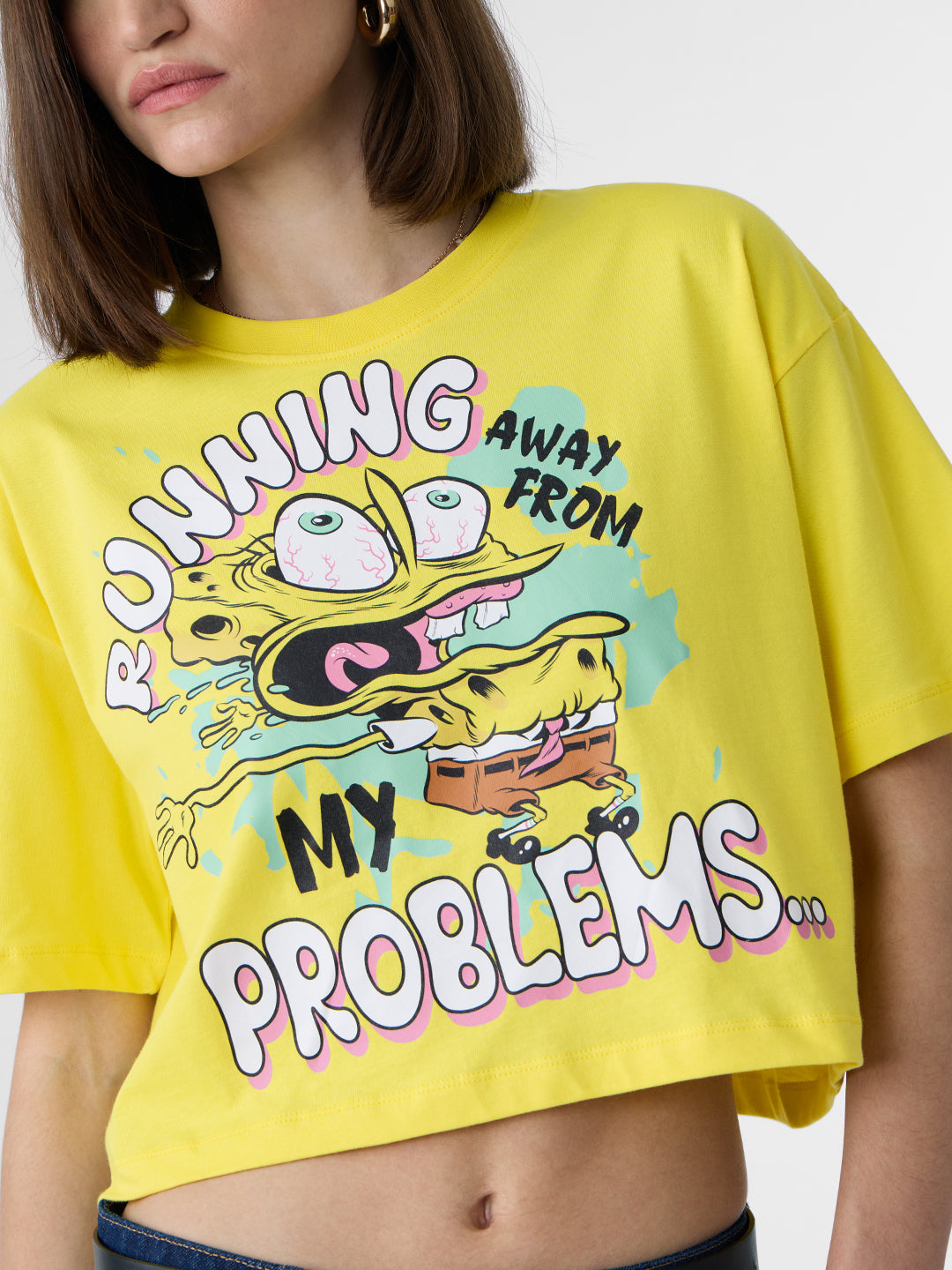 Women's Yellow Casual Oversized Fit Printed Half Sleeves Tshirt