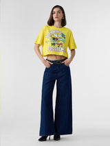 Women's Yellow Casual Oversized Fit Printed Half Sleeves Tshirt