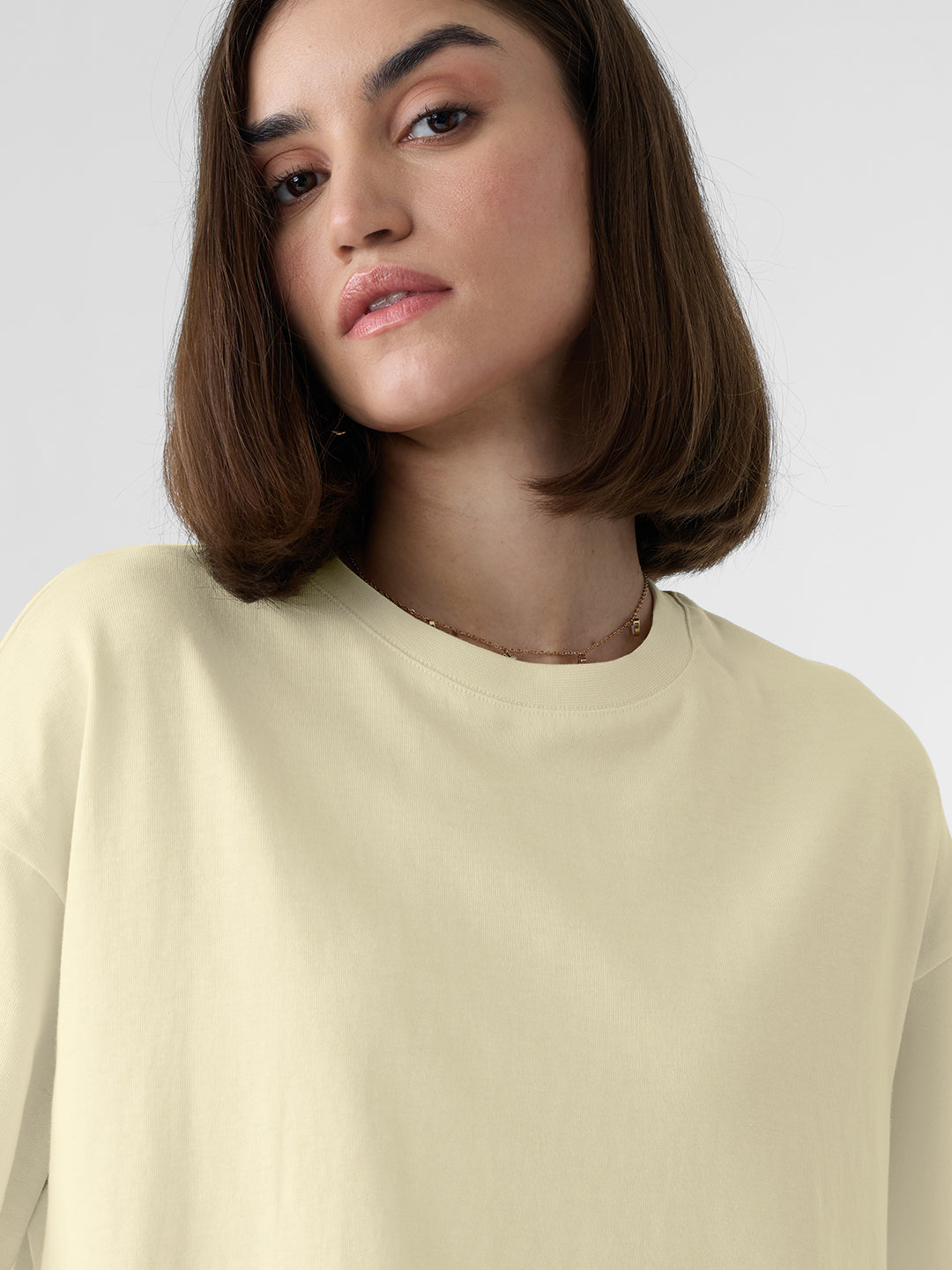 Women's Beige Casual Oversized Fit Solid Half Sleeves Tshirt