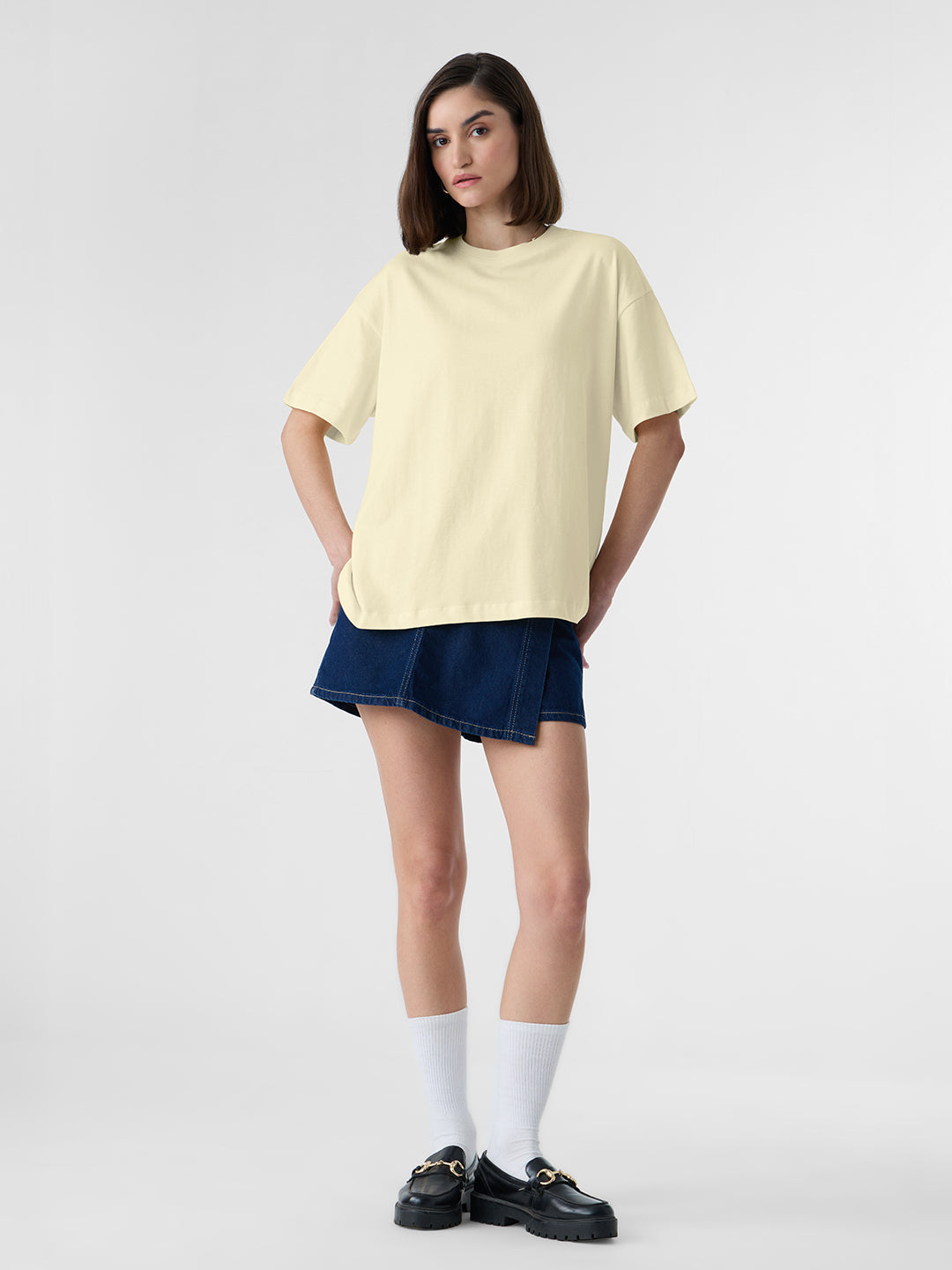 Women's Beige Casual Oversized Fit Solid Half Sleeves Tshirt