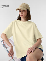 Women's Beige Casual Oversized Fit Solid Half Sleeves Tshirt
