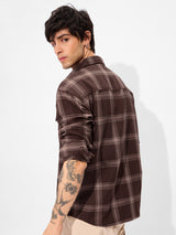 Men's Brown Casual Checkered Regular Fit Full Sleeves Shirt