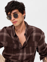 Men's Brown Casual Checkered Regular Fit Full Sleeves Shirt