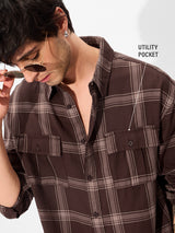 Men's Brown Casual Checkered Regular Fit Full Sleeves Shirt