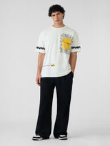 Men's White Casual Printed Oversized Fit Half Sleeves Tshirt