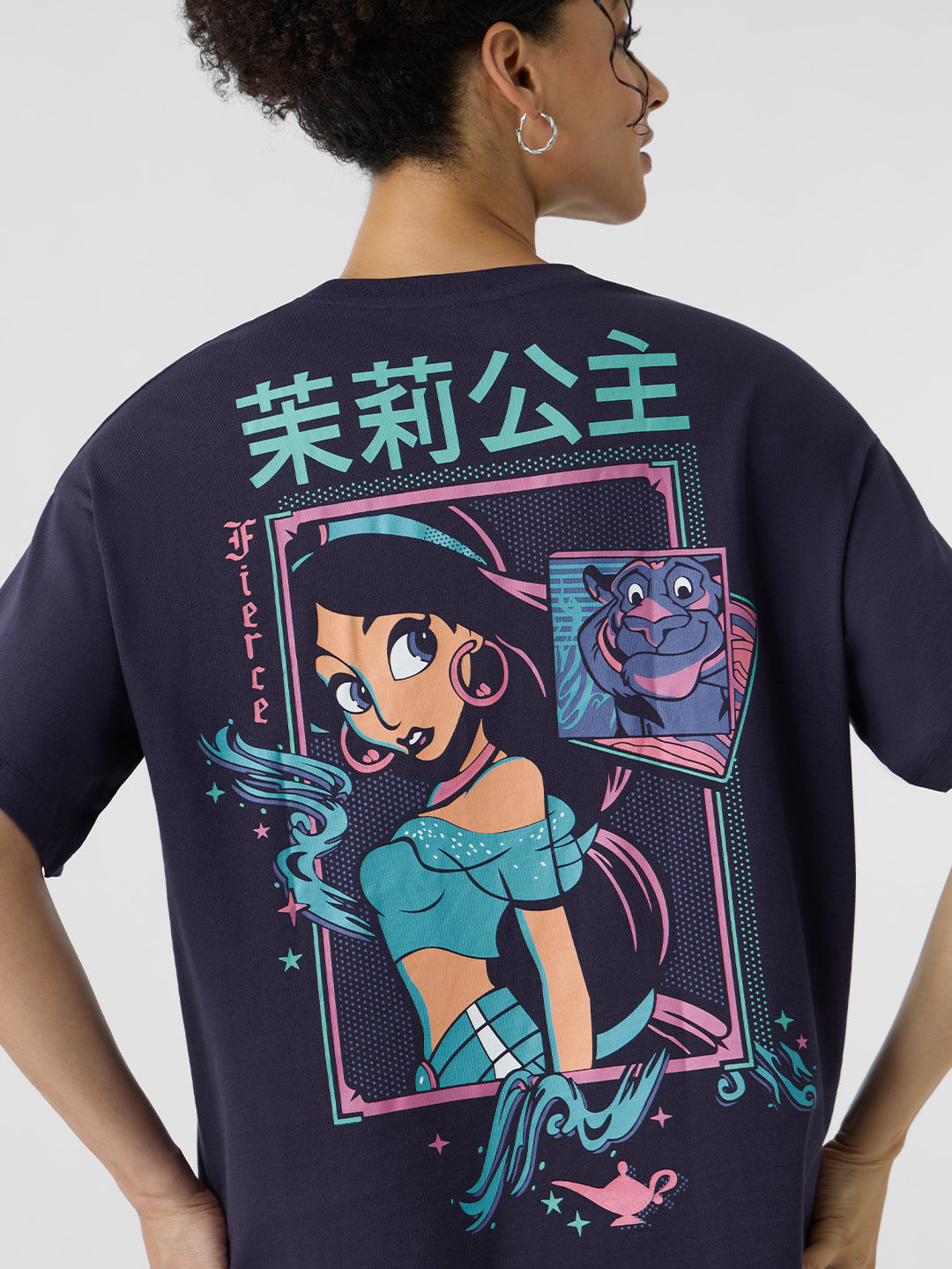Women's Blue Casual Oversized Fit Printed Half Sleeves Tshirt