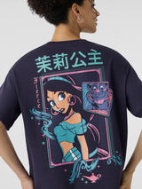 Women's Blue Casual Oversized Fit Printed Half Sleeves Tshirt