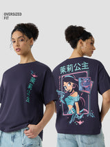 Women's Blue Casual Oversized Fit Printed Half Sleeves Tshirt