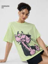 Women's Green Casual Oversized Fit Printed Half Sleeves Tshirt