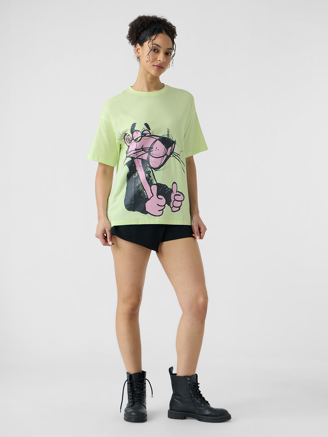 Women's Green Casual Oversized Fit Printed Half Sleeves Tshirt