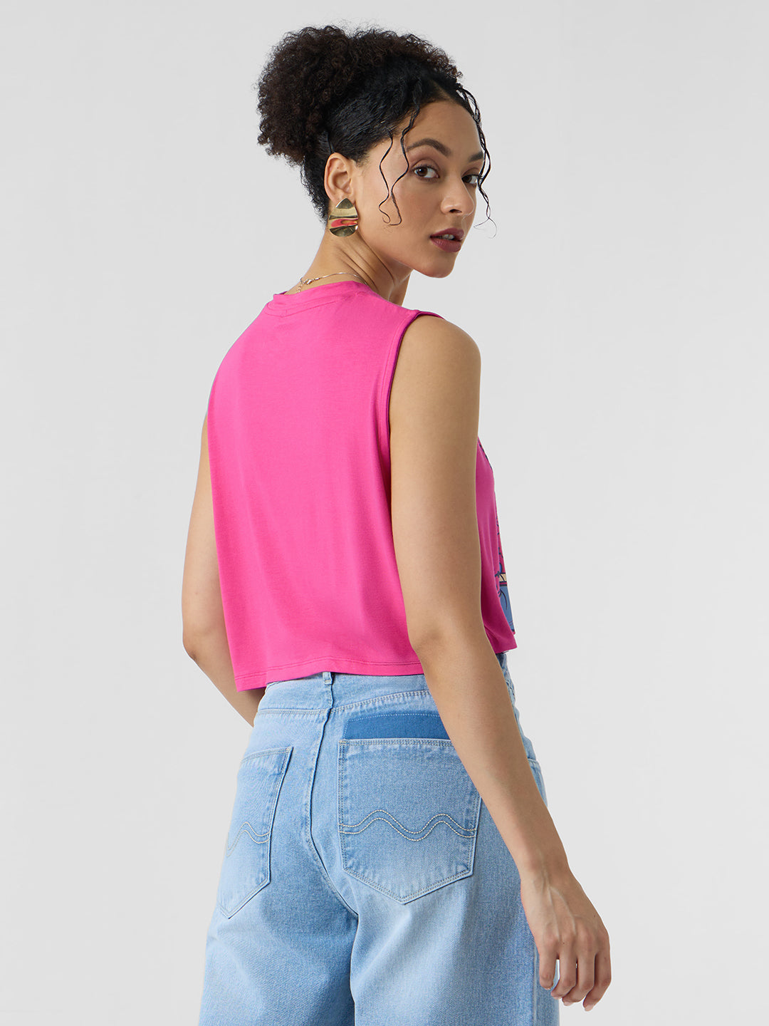 Women's Pink Casual Regular Fit Printed Sleeveless Top