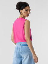 Women's Pink Casual Regular Fit Printed Sleeveless Top