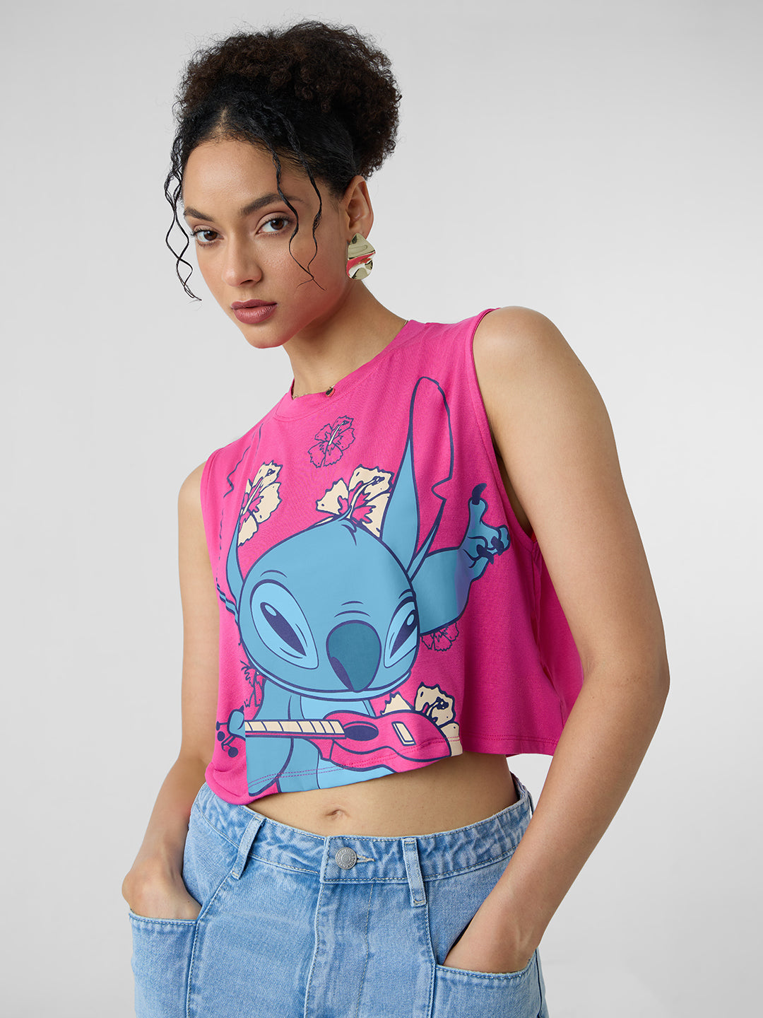 Women's Pink Casual Regular Fit Printed Sleeveless Top