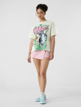 Women's White Casual Oversized Fit Printed Half Sleeves Tshirt