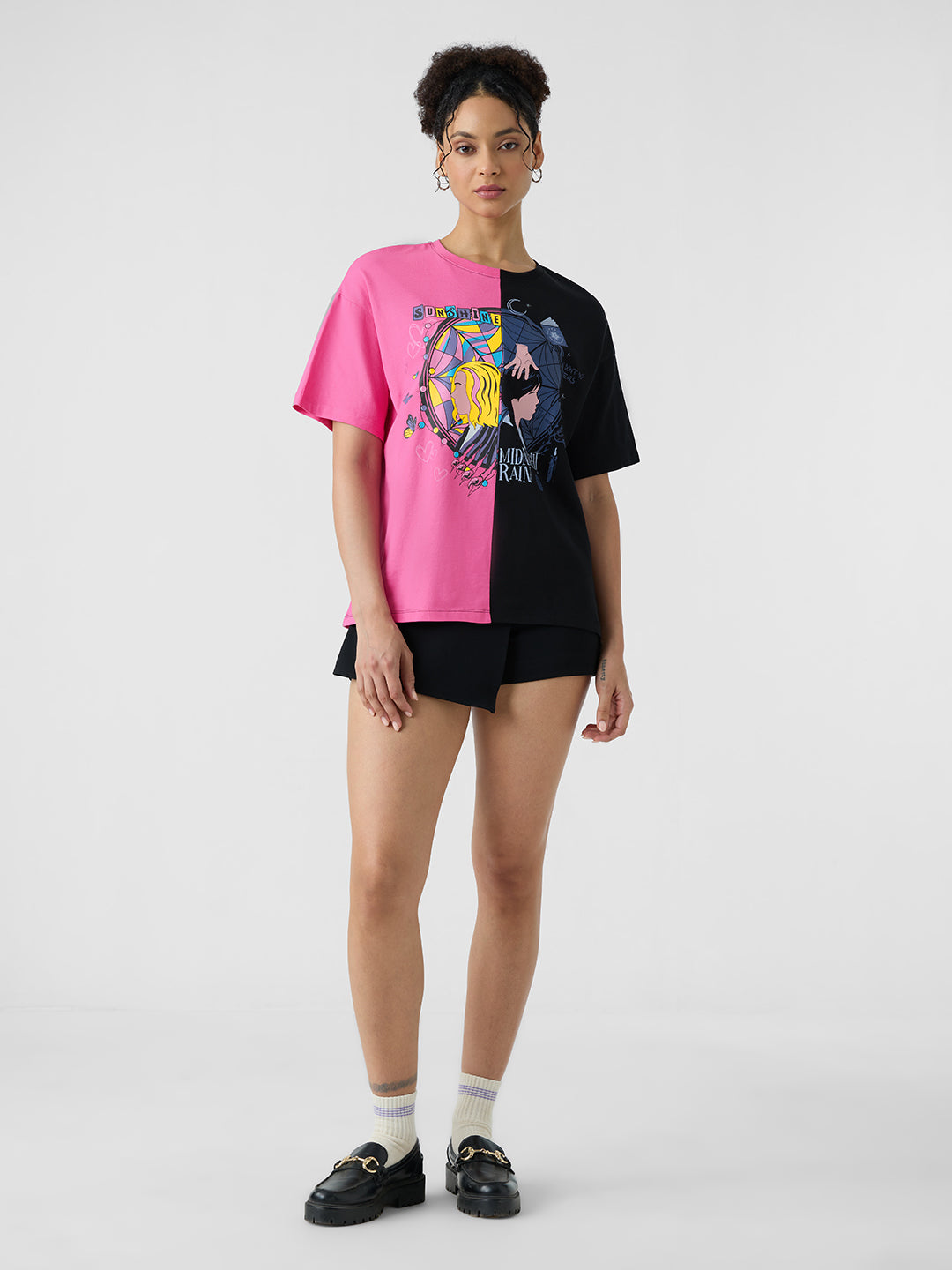 Women's Pink Casual Oversized Fit Printed Half Sleeves Tshirt