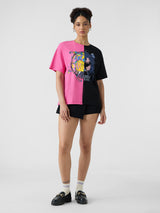 Women's Pink Casual Oversized Fit Printed Half Sleeves Tshirt