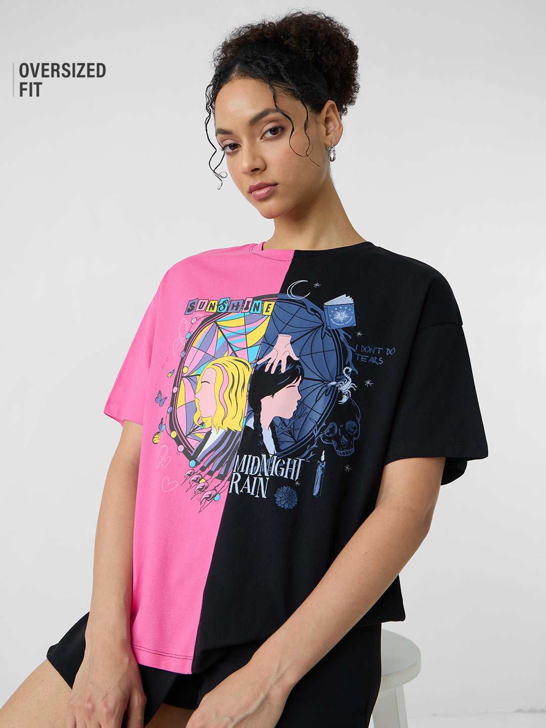 Women's Pink Casual Oversized Fit Printed Half Sleeves Tshirt