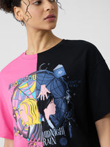 Women's Pink Casual Oversized Fit Printed Half Sleeves Tshirt