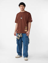 Men's Brown Casual Printed Oversized Fit Half Sleeves Tshirt