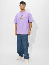 Men's Purple Casual Printed Oversized Fit Half Sleeves Tshirt