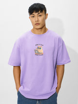 Men's Purple Casual Printed Oversized Fit Half Sleeves Tshirt