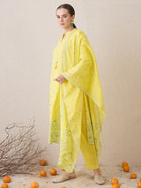 Women's Yellow Printed Straight Kurta Trousers With Dupatta Set