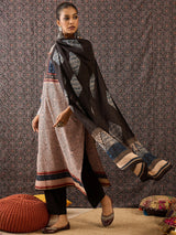 Women's Beige Printed Straight Kurta Trouser With Dupatta Set