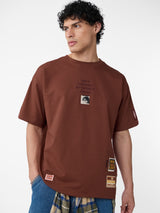 Men's Brown Casual Printed Oversized Fit Half Sleeves Tshirt