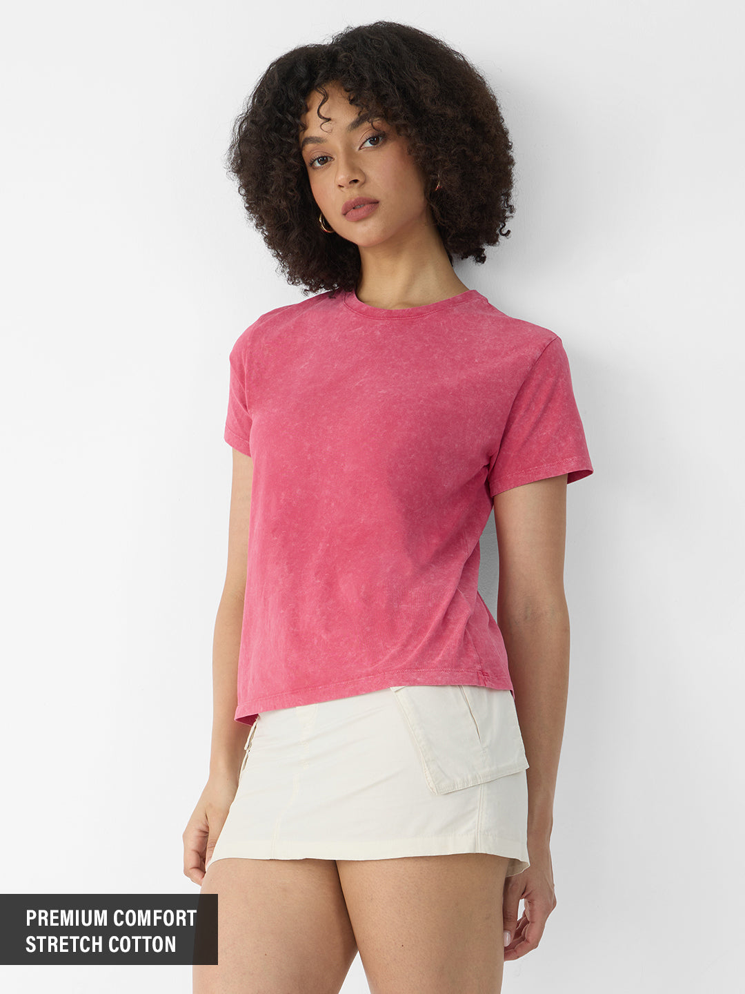 Women's Pink Casual Regular Fit Solid Half Sleeves Tshirt