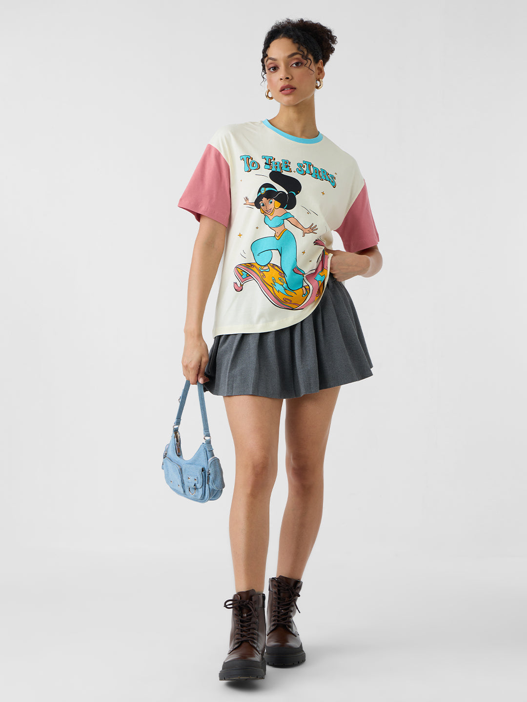 Women's Beige Casual Oversized Fit Printed Half Sleeves Tshirt