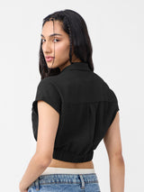 Women's Black Casual Solid Half Sleeves Top