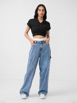 Women's Black Casual Solid Half Sleeves Top